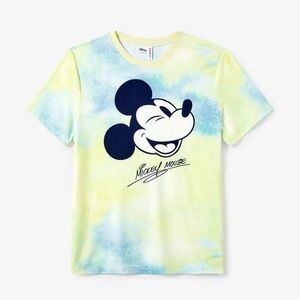 Disney Men Mickey Mouse T-Shirt - Blue and Yellow (Tie-dye)